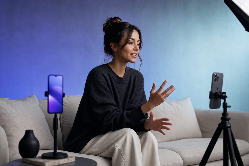 Creator recording short-form video content in a studio
